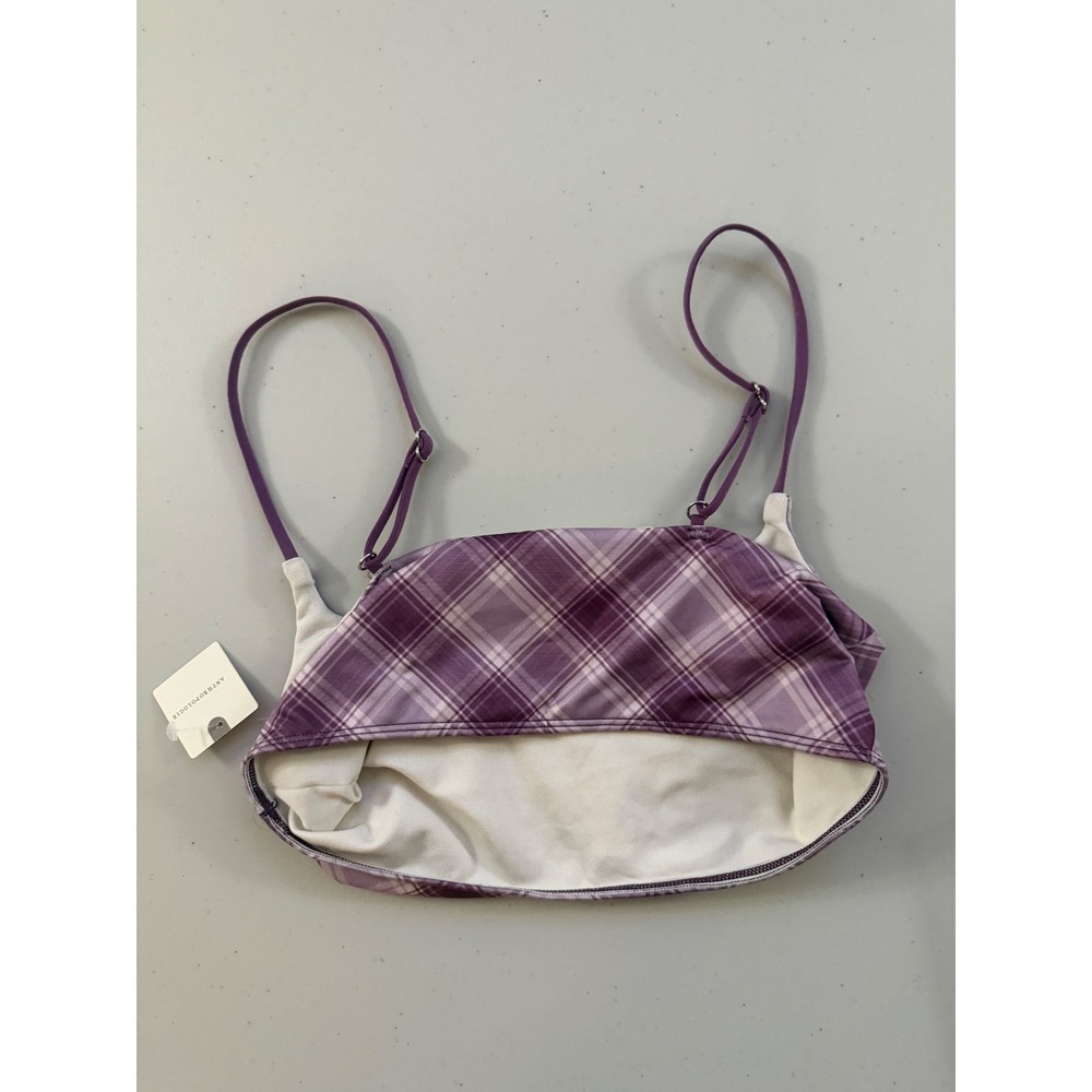Anthropologie LyreBird Purple Plaid Bralette Crop Top NWT S/M